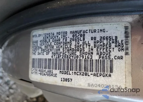 2000 Toyota Avalon Xl from USA, damaged, VIN 4T1BF28B2YU079163